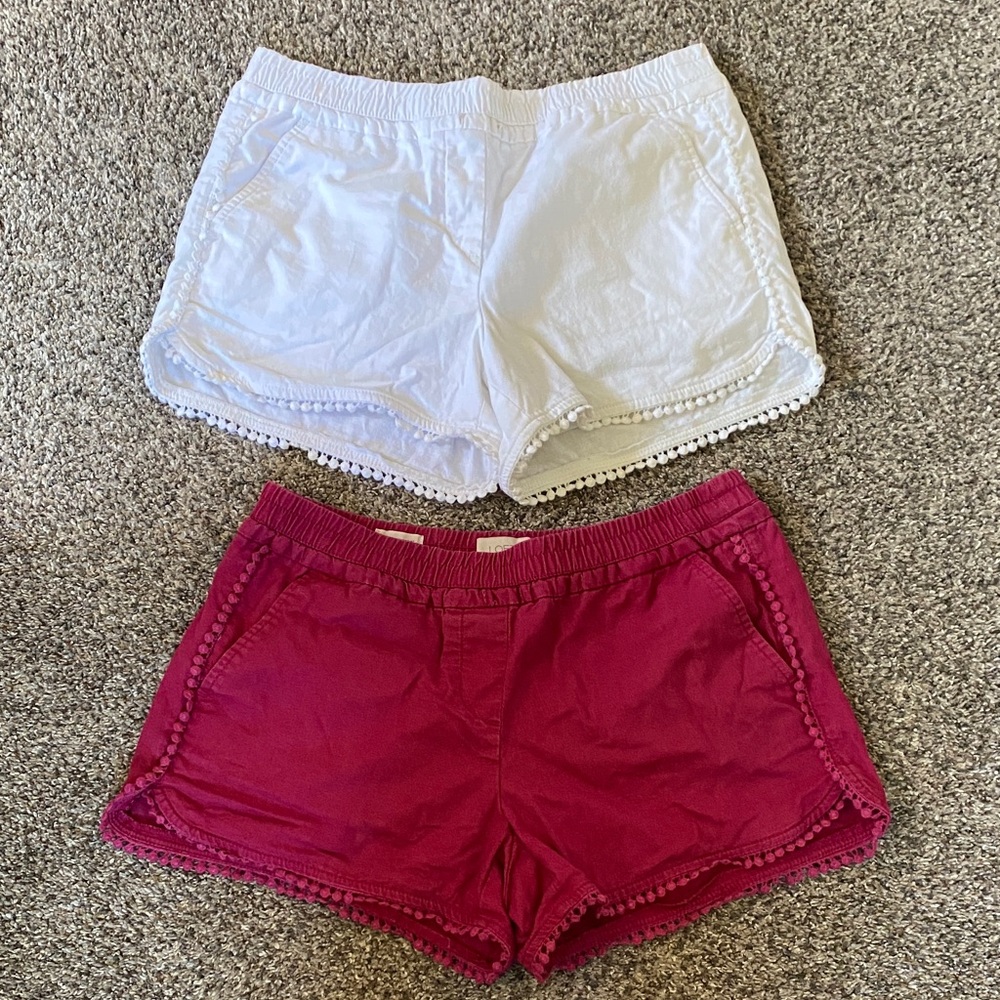 Women's White and Pink Pom-Pom Trim Shorts